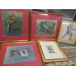 Mixed pictures to include three watercolours to include one depicting a parrot, a signed limited