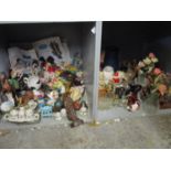 Ceramics, glassware, dolls and collectables to include a pair of brass candle sticks horse brasses
