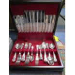 A silver plated canteen of Kings pattern cutlery and flatware for a six place setting in a box.