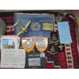 A selection of WWI and later navy related items to include a 1914 brass Christmas box, a brass