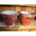 A pair of vintage red painted fire buckets, 26.5 h x 38cm w