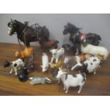 A selection of model animals to include a Beswick bull, Beswick pig, a Royal Doulton goat and others