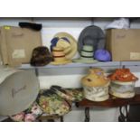 Ten assorted mid 20th century ladies hats mainly form Harrods to include two tall crown straw hats