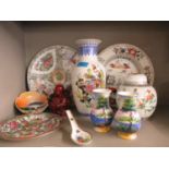 Oriental ceramics to include a Chinese ginger jar and cover, three Japanese vases, two modern