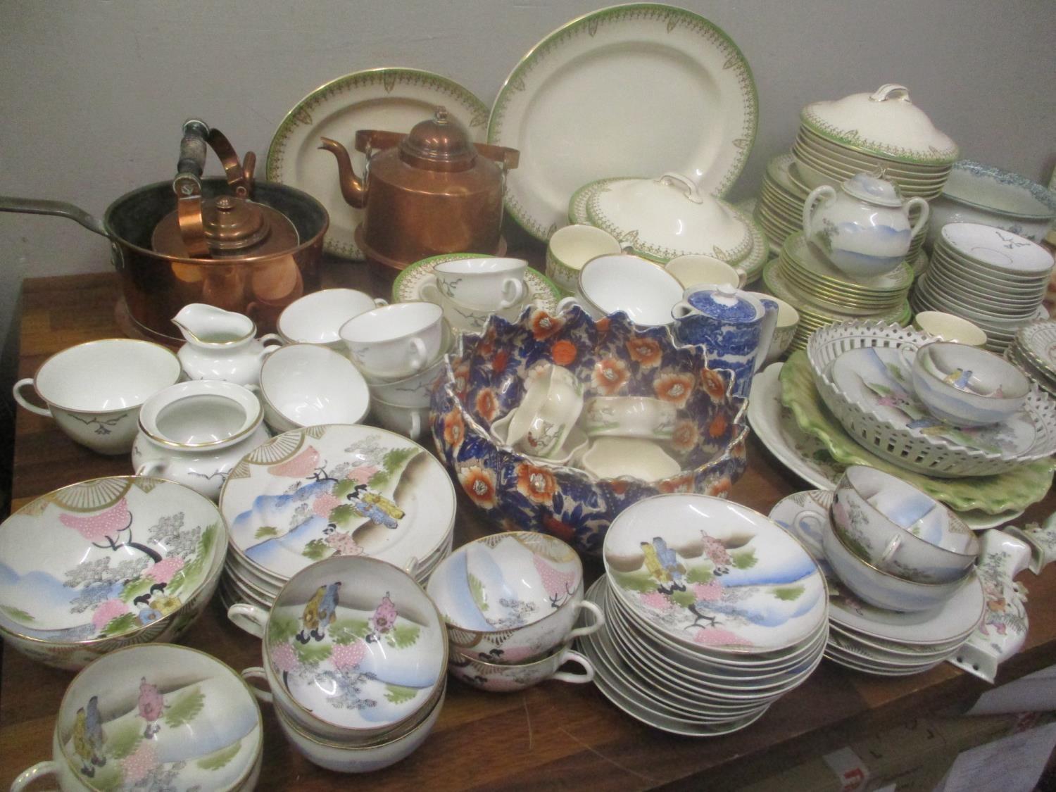 Ceramics and metalware to include a Royal Doulton Tivoli part dinner service, a Japanese tea set,