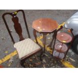 An early 20th century mahogany, three tier cake stand, together with a Queen Anne style chair and