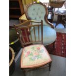 A late Victorian/early Edwardian Sheraton revival bedroom chair and a Victorian walnut framed