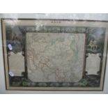 A 19th century framed map of the Asian continent, illustrated by Raimond Bonheur, 44 x 31cm, framed