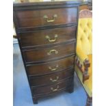 Circa 1900 a mahogany bow fronted chest of six drawers on ogee bracket feet