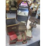 A mixed lot to include a selection of ordnance maps, dressing table mirror and a set of scales