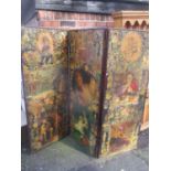 A Victorian decoupage three fold screen 160cm h x 192cm w