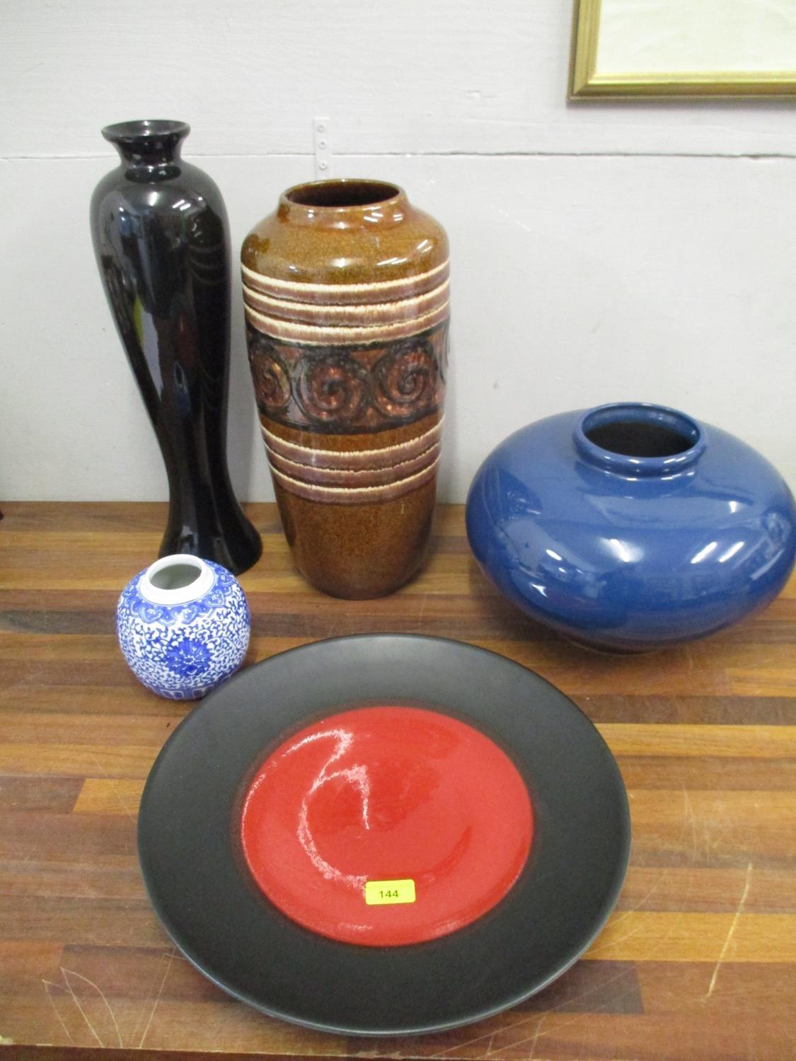 Ceramics to include a West German vase, 43cm h and a Poole pottery charger, 35cm dia