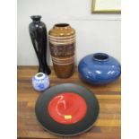 Ceramics to include a West German vase, 43cm h and a Poole pottery charger, 35cm dia