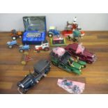 A Corgi limited edition silver plated buss, model tractors, Franklin Mint cars, a vintage