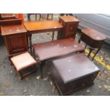 Mixed furniture to include an Edwardian inlaid pot cupboard, mahogany coffee table and other items