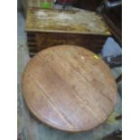 A circular topped spice table, together with a Victorian metal bound trunk