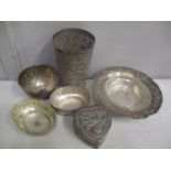 Mixed silver and white metal items to include a 19th century silver embossed bowl, pierced white