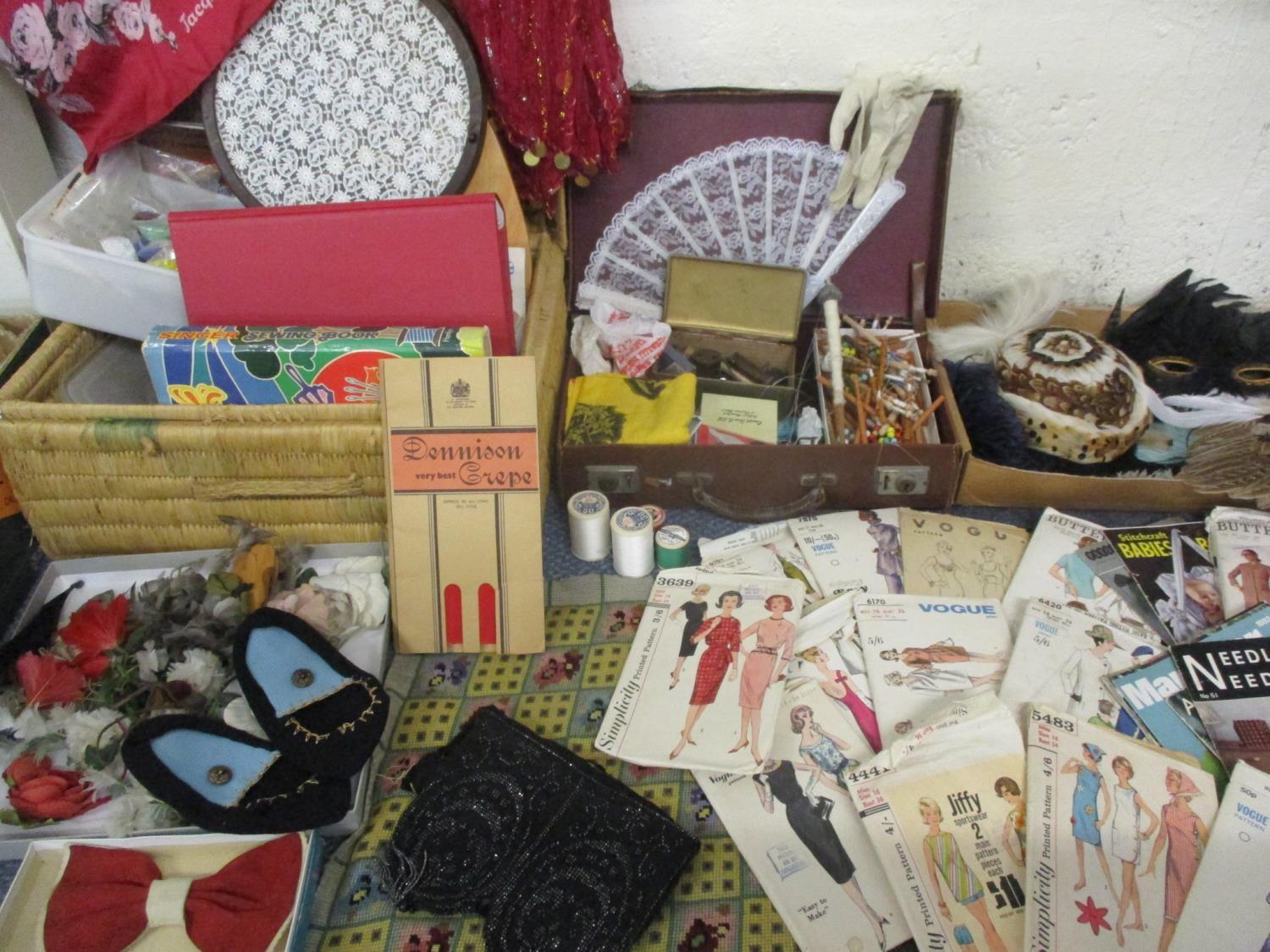 Craft related items to include bobbins, beads, books, vintage sewing and knitting patterns to - Image 2 of 8