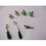 A small quantity of early 20th century earrings to include 9ct gold and jade earrings, total