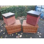 Two Harrods faux leather and woven boxes and two woven cane trunks