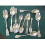 A selection of silver spoons to include some with family initials 526g