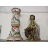 A Capodimonte figure and jardiniere stand and a Villeroy & Boch part coffee set