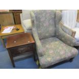 An early 20th century mahogany commode A/F, together with a mid 20th century low wing back armchair