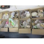 Eight boxes of mixed 20th century buttons to include mother of pearl, leather, glass, military and