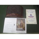 A carved Indian cigar box, together with a Christmas card, signed by Field Marshall Viscount Alan