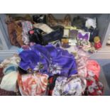 Vintage handbags to include Gigi and Jane Shilton together with a quantity of ladies scarves to