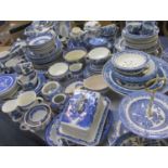 A large selection of blue and white china to include Wedgwood, Burslem and others, mostly in Old