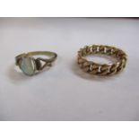 Two gold coloured rings, one set with an opal, damaged, 6.5g