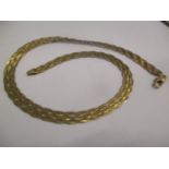 A 9ct tri-coloured gold woven necklace