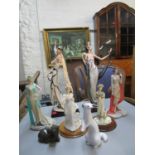 A group of figurines to include two Naples Florence figures of fashionable ladies, two Coalport