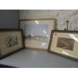 Two late 19th century Japanese watercolours on rice paper, each of birds, and a limited edition