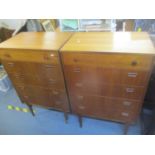 A pair of mid 20th century retro teak chests of five long drawers, 106.5h x 69cm w