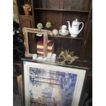 A late 20th century Royal Standard coffee set, decorative plates, two wall light, pictures and a