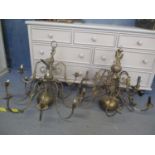 Two similar late 20th century Dutch style large chandeliers with scrolled branches