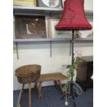 A 20th century rustic elm stool with The Tudor Rose carved in one corner, together with a mid 20th