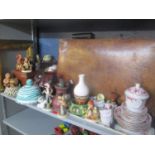 A mixed lot to include a 19th century travel case, Goebel figures, Zsolnay china and other items