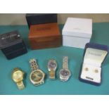A quantity of Modern Gents wristwatches to include Lorus, Pulsar, mixed watch boxes to include Omega