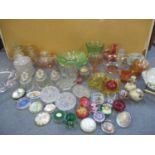 A quantity of 1920's glassware and later to include pressed and coloured table glass, vases,