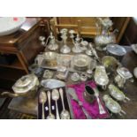 A good selection of Victorian and later silver plate to include a cased set of four fruit serving