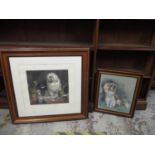After Landseer - 'Lying Down the Law' print and Marjorie Cox - King Charles spaniel pastel signed