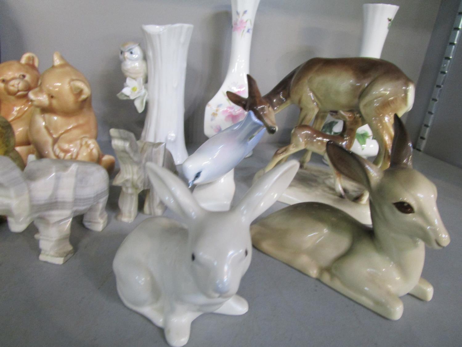 A mixed lot of mainly animal ornaments to include a miniature Moorcroft baluster vase, Hertwig - Image 3 of 4