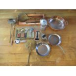 Mixed copper, brass and metalware to include a copper Arts and Crafts twin handled tray, together