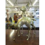 Two solid heavy large brass models of deer, tallest 56cm h