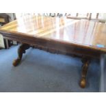 A Victorian quarter cut, walnut veneered card table being reduced in size to form a coffee table A/F