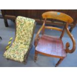 A Victorian slipper chair together with a 19th century bar back country armchair