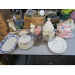 A mixed lot of Victorian ceramics, silver plate and other items, to include a cheese dish and